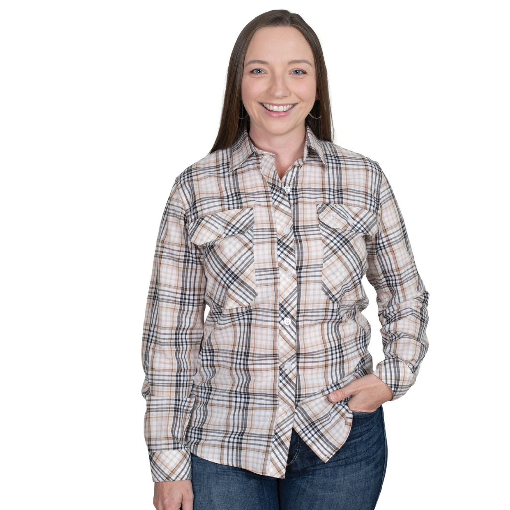 Just Country Womens Abbey Full Button Shirt - Fawn Lurex Plaid