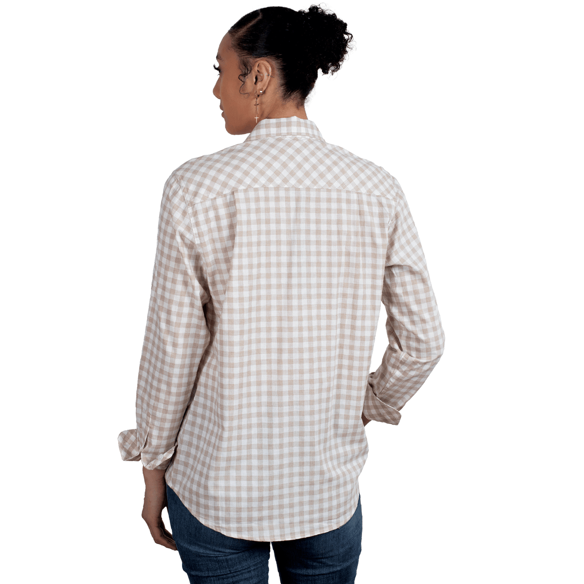 Just Country Abbey Full Button Print Shirt - Fawn Check