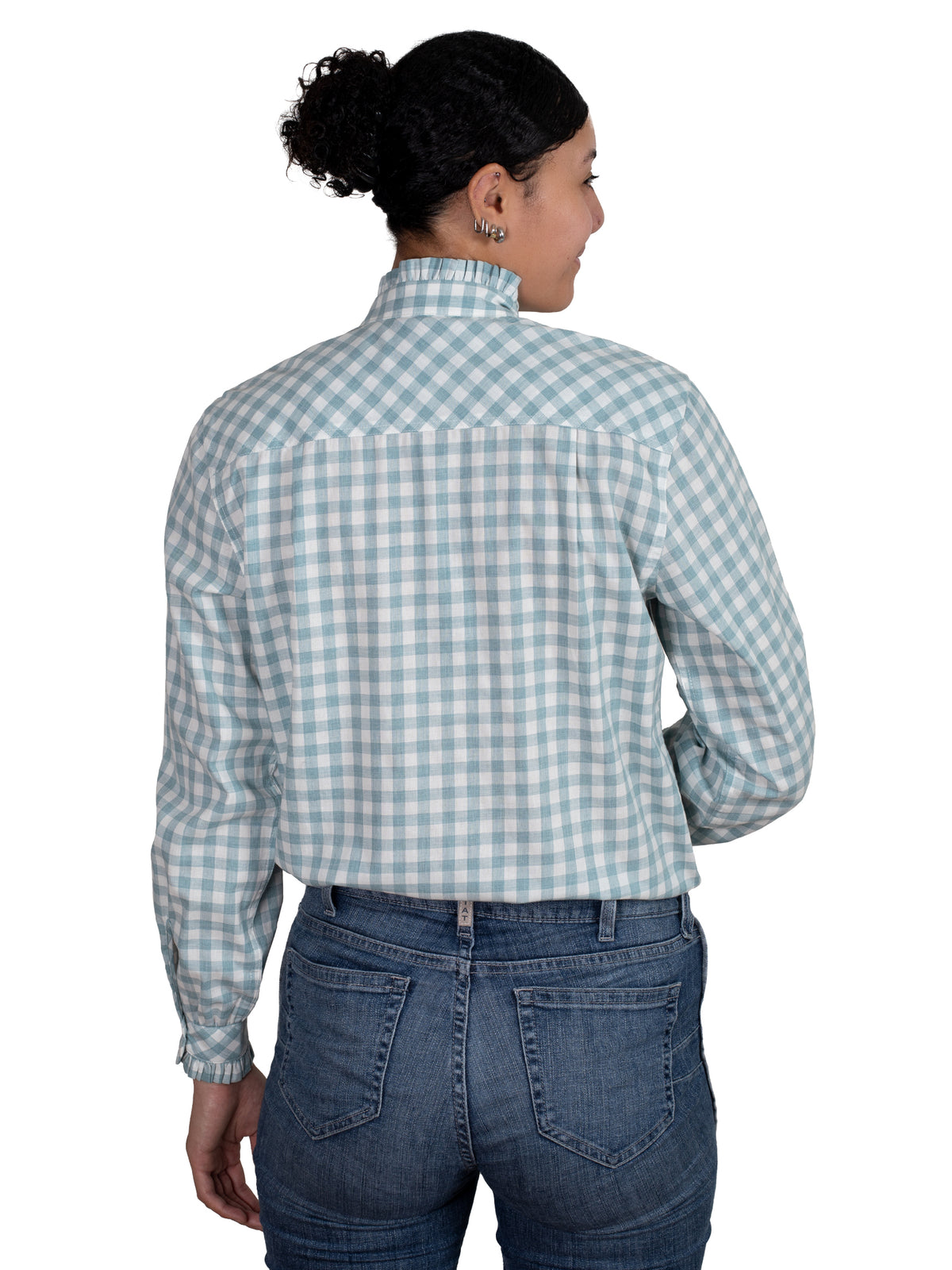 Just Country Womens Abbey Frills Full Button Shirt - Dusty Turquoise Check