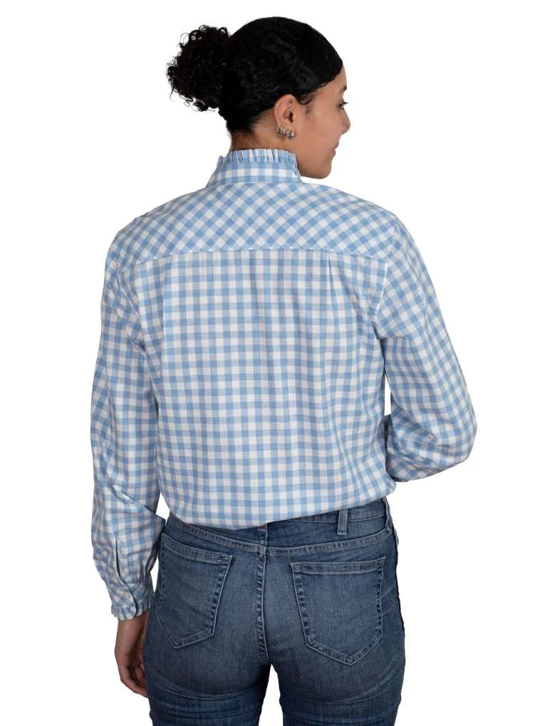 Just Country Womens Abbey Frills Full Button Shirt - Blue Check