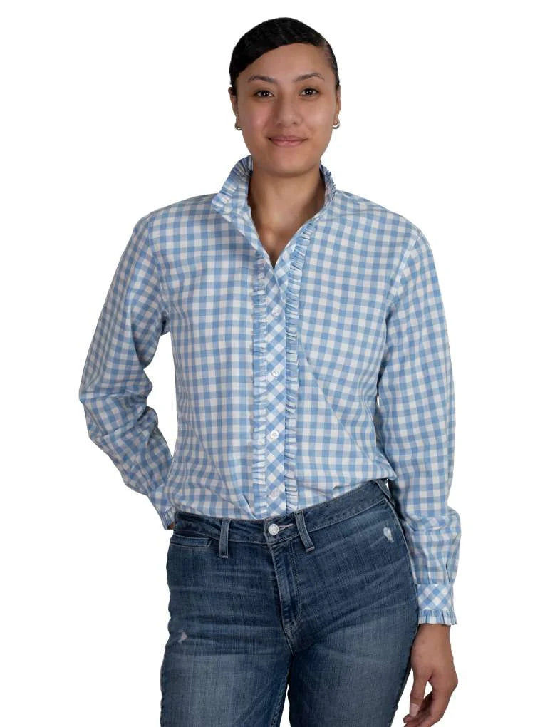 Just Country Womens Abbey Frills Full Button Shirt - Blue Check