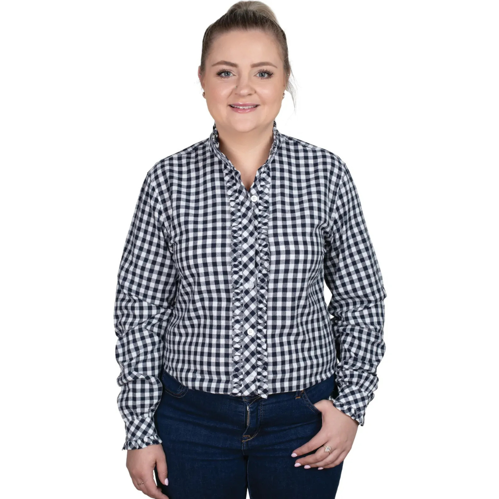 Just Country Womens Abbey Frills Full Button Shirt - Navy Check