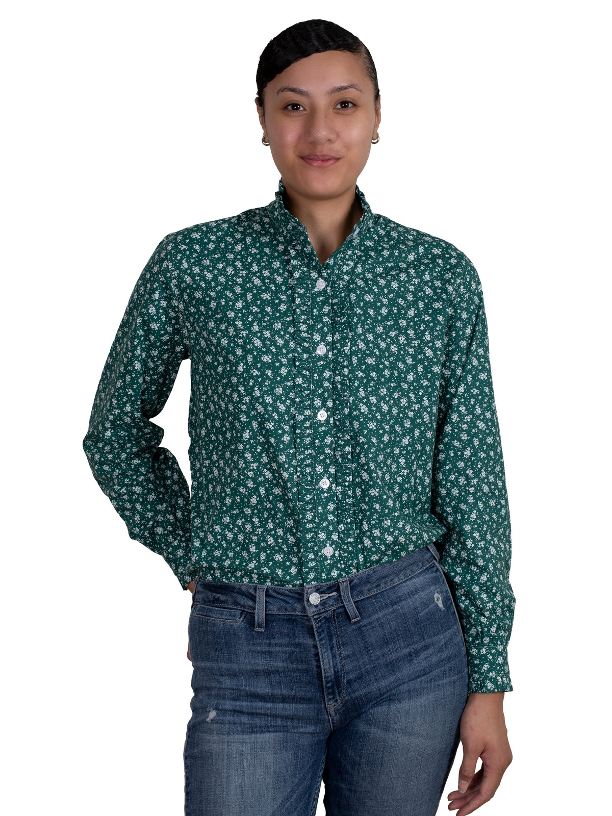 Just Country Womens Abbey Frills Full Button Shirt - Forest Green Bouquet