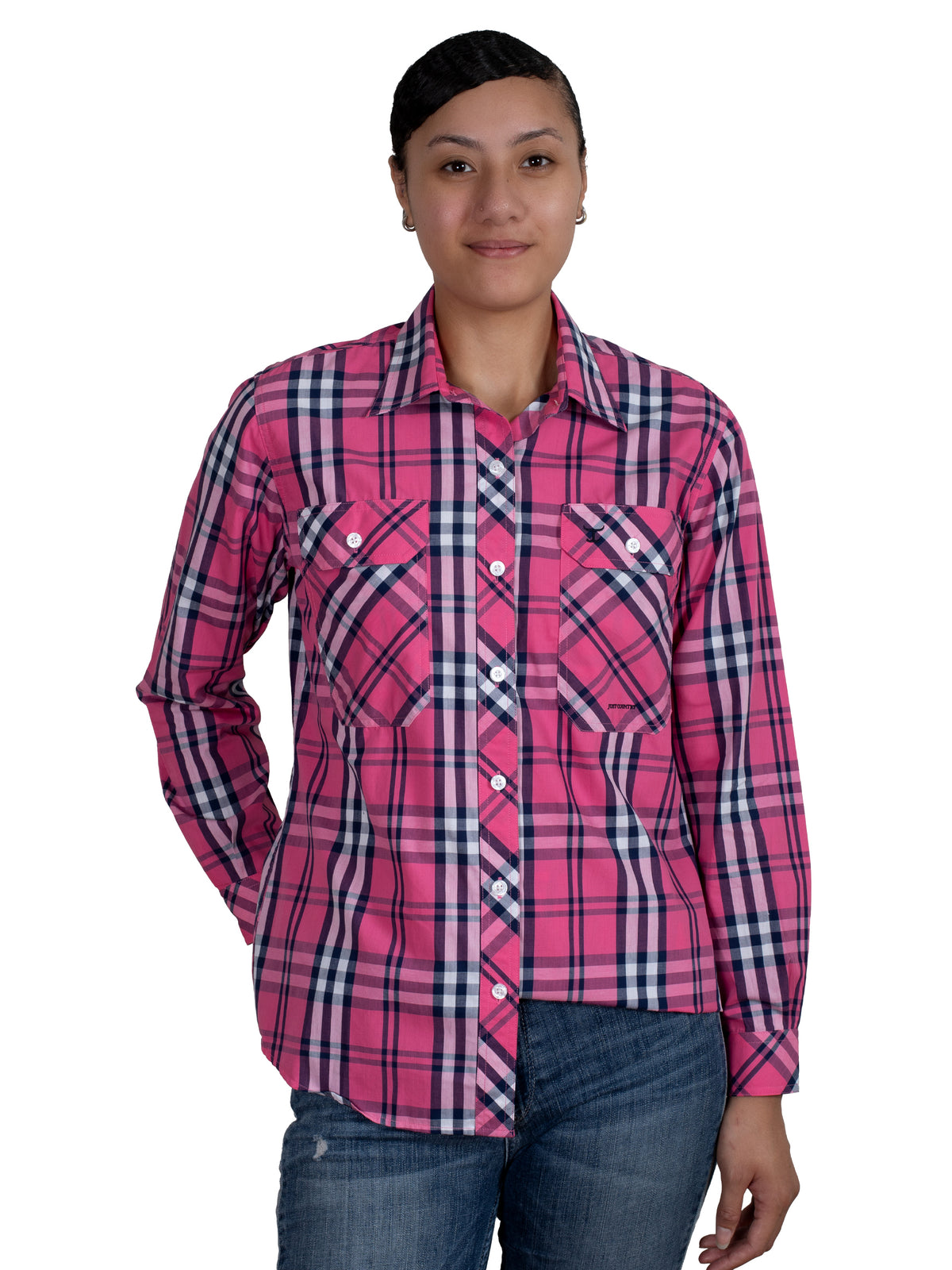 Just Country Womens Abbey Full Button Shirt - Hot Pink/Navy Plaid