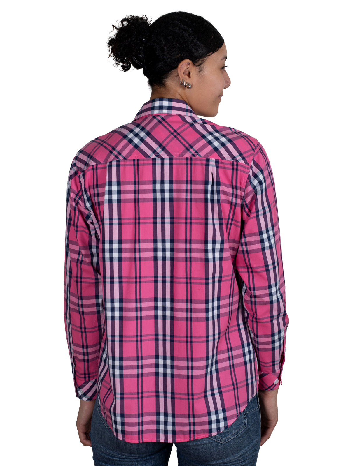 Just Country Womens Abbey Full Button Shirt - Hot Pink/Navy Plaid