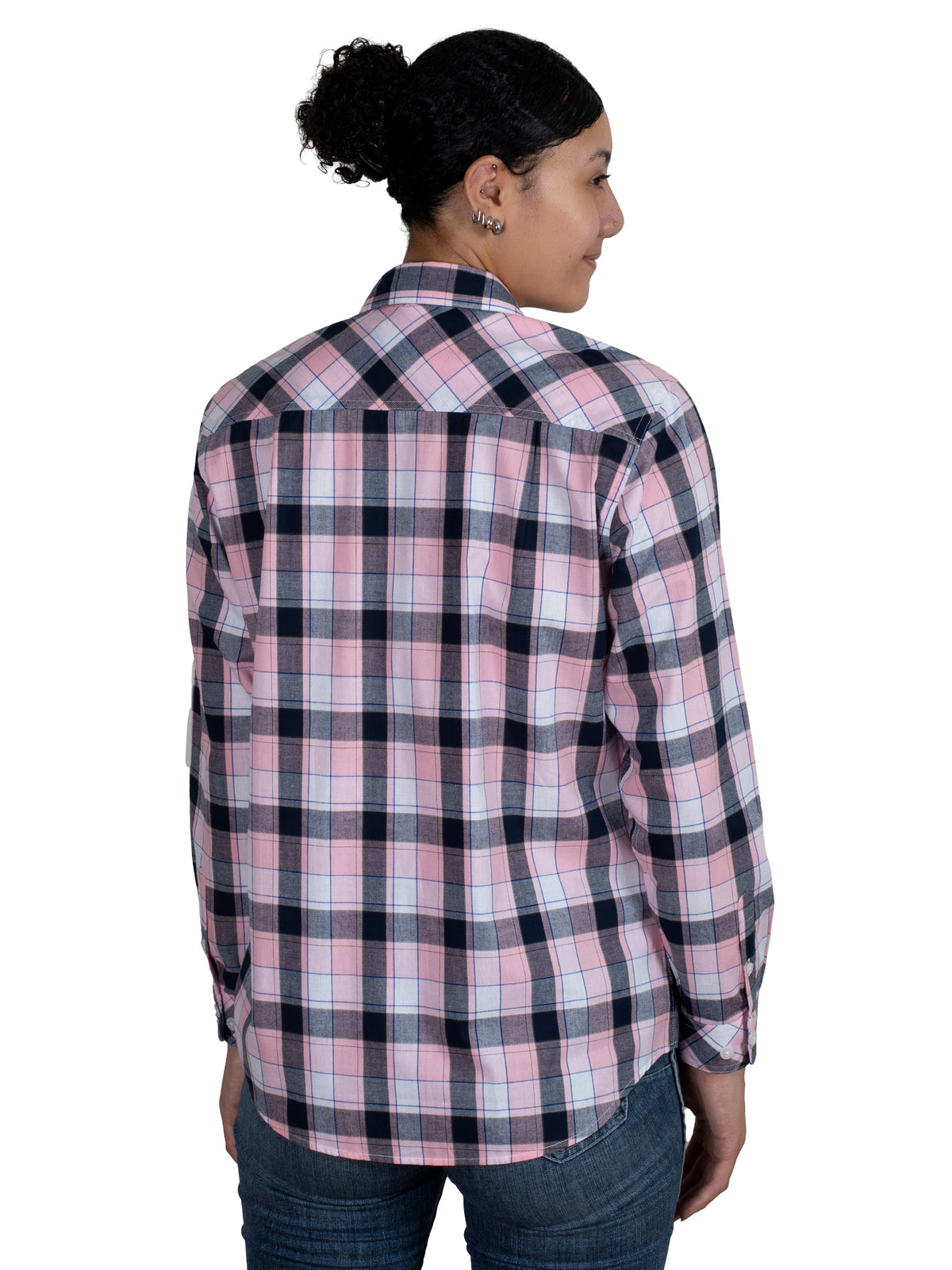 Just Country Womens Abbey Full Button Shirt - Light Pink/Navy Plaid