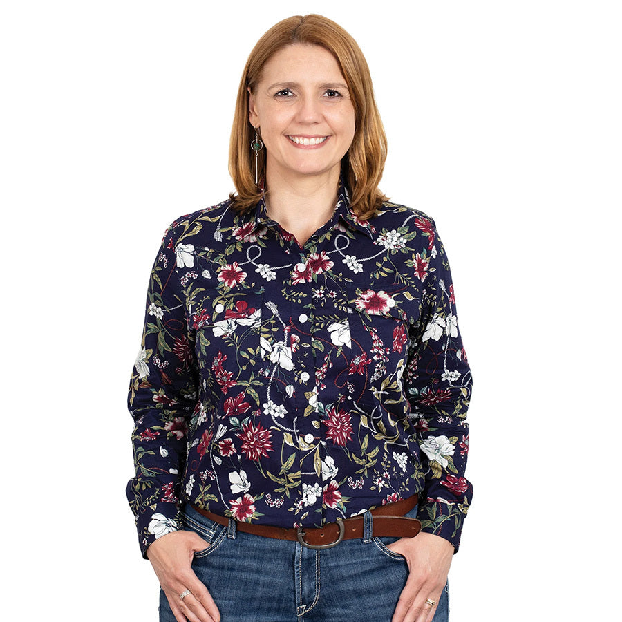 Just Country Womens Abbey Full Button Shirt - Navy Hibiscus