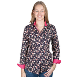 Just Country Womens Abbey Full Button Shirt - Navy Peonies/Hot Pink