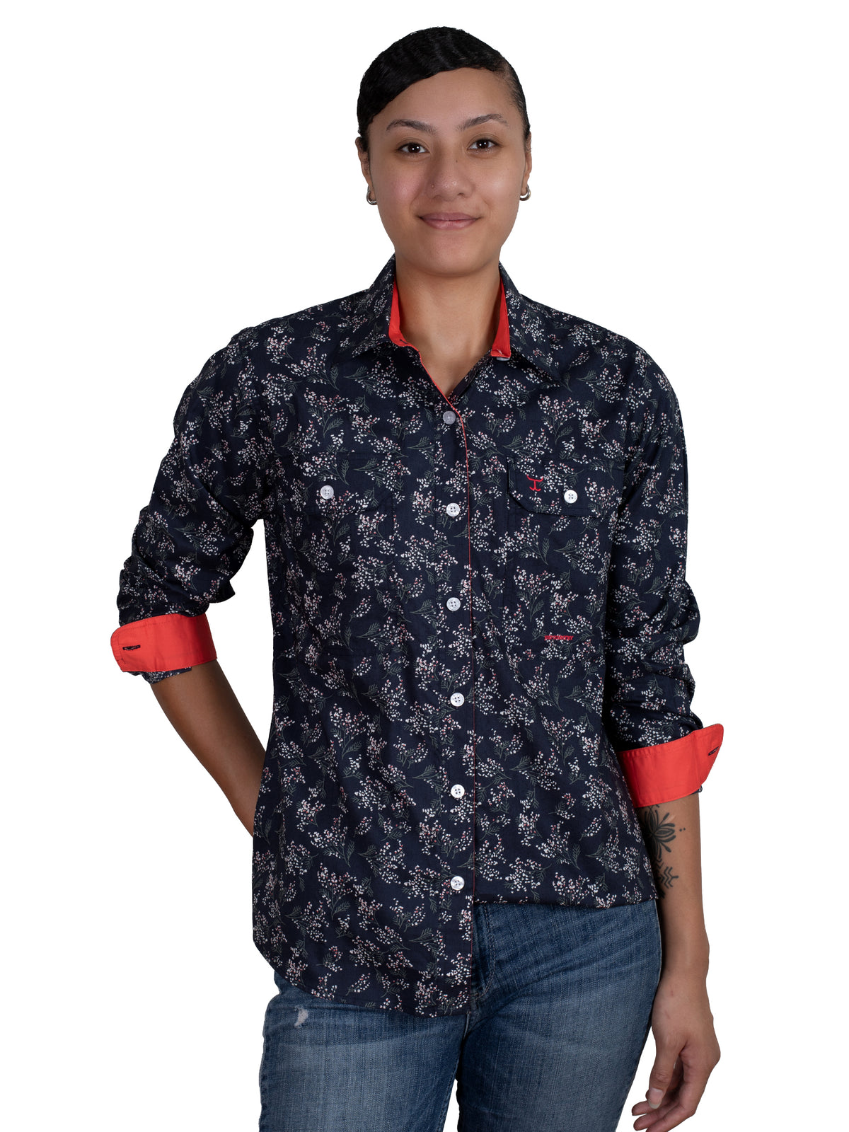 Just Country Womens Abbey Full Button Shirt - Navy Babys Breath