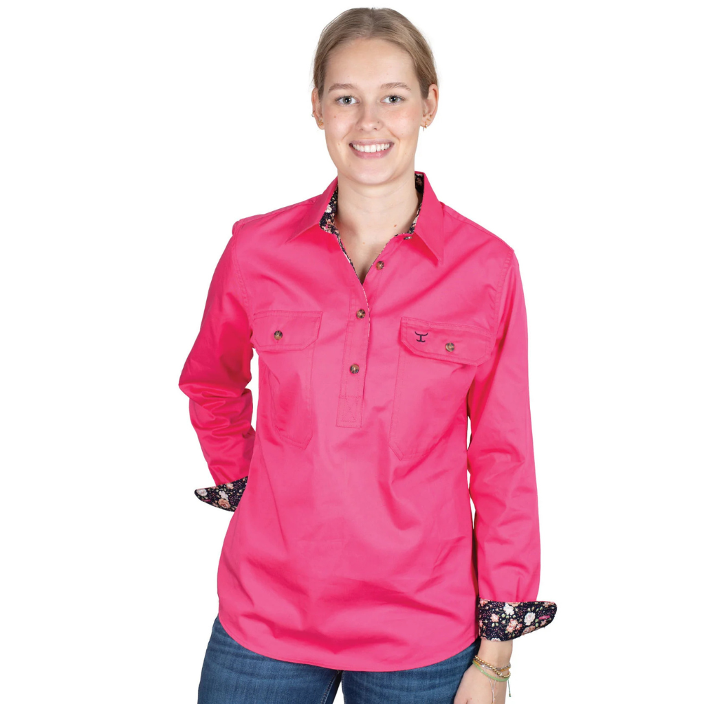 Just Country Womens Abbey Full Button Shirt - Pink/Navy Peonies