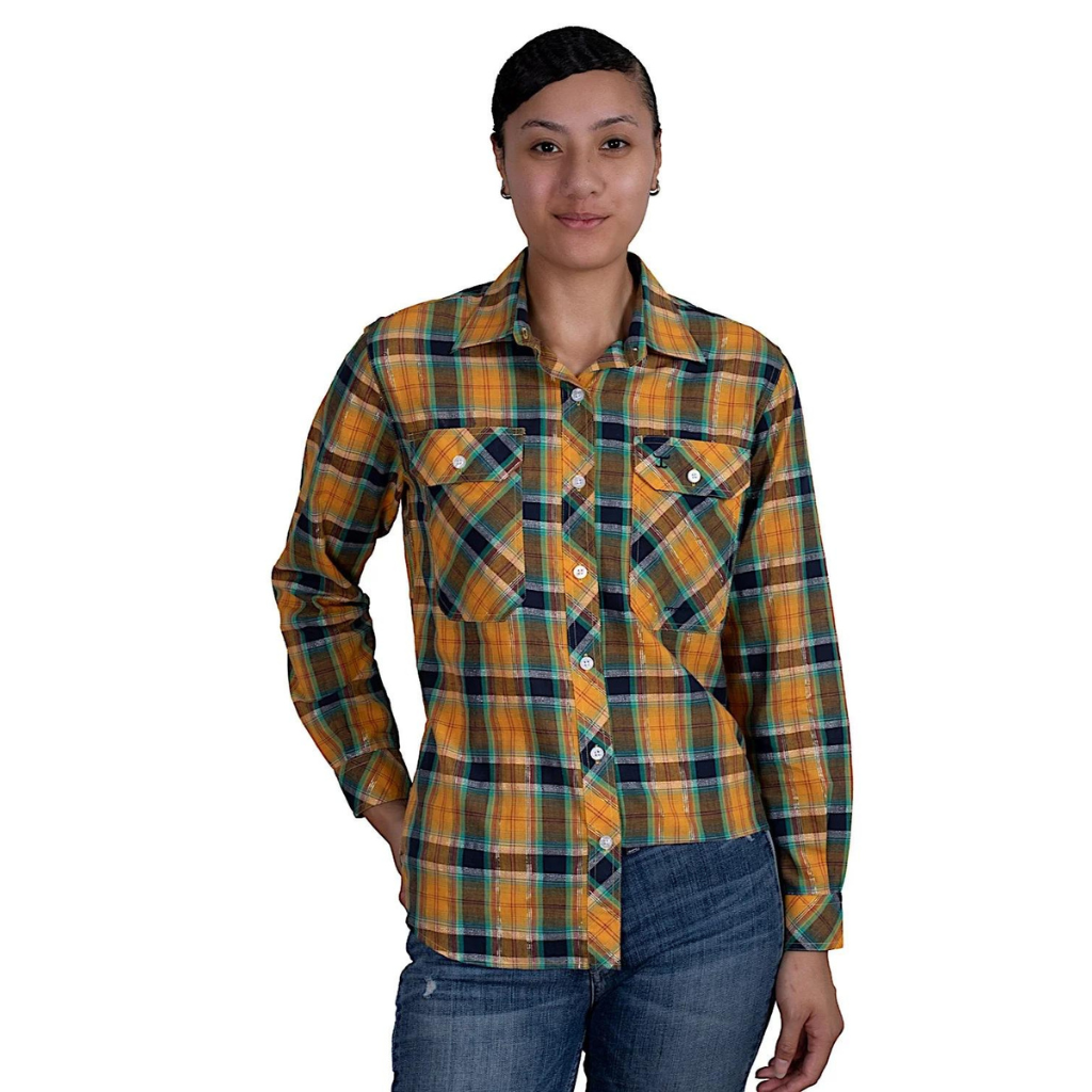 Just Country Womens Abbey Full Button Shirt - Mustard/Navy Plaid