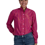 Just Country Womens Abbey Frills Full Button Shirt - Magenta Stripe