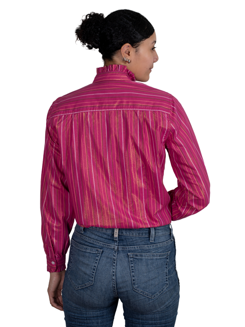 Just Country Womens Abbey Frills Full Button Shirt - Magenta Stripe