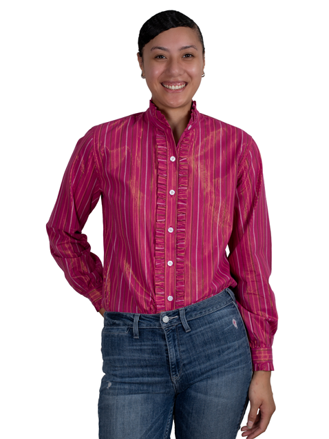 Just Country Womens Abbey Frills Full Button Shirt - Magenta Stripe