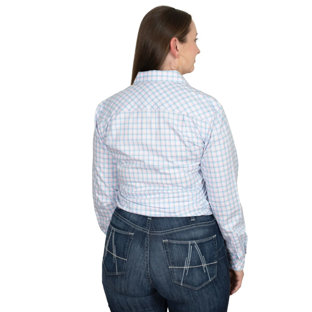 Just Country Womens Abbey Full Button Shirt - Blue/Light Pink Check