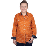 Just Country Womens Abbey Full Button Shirt - Pumpkin Spice Dots/Navy Dots