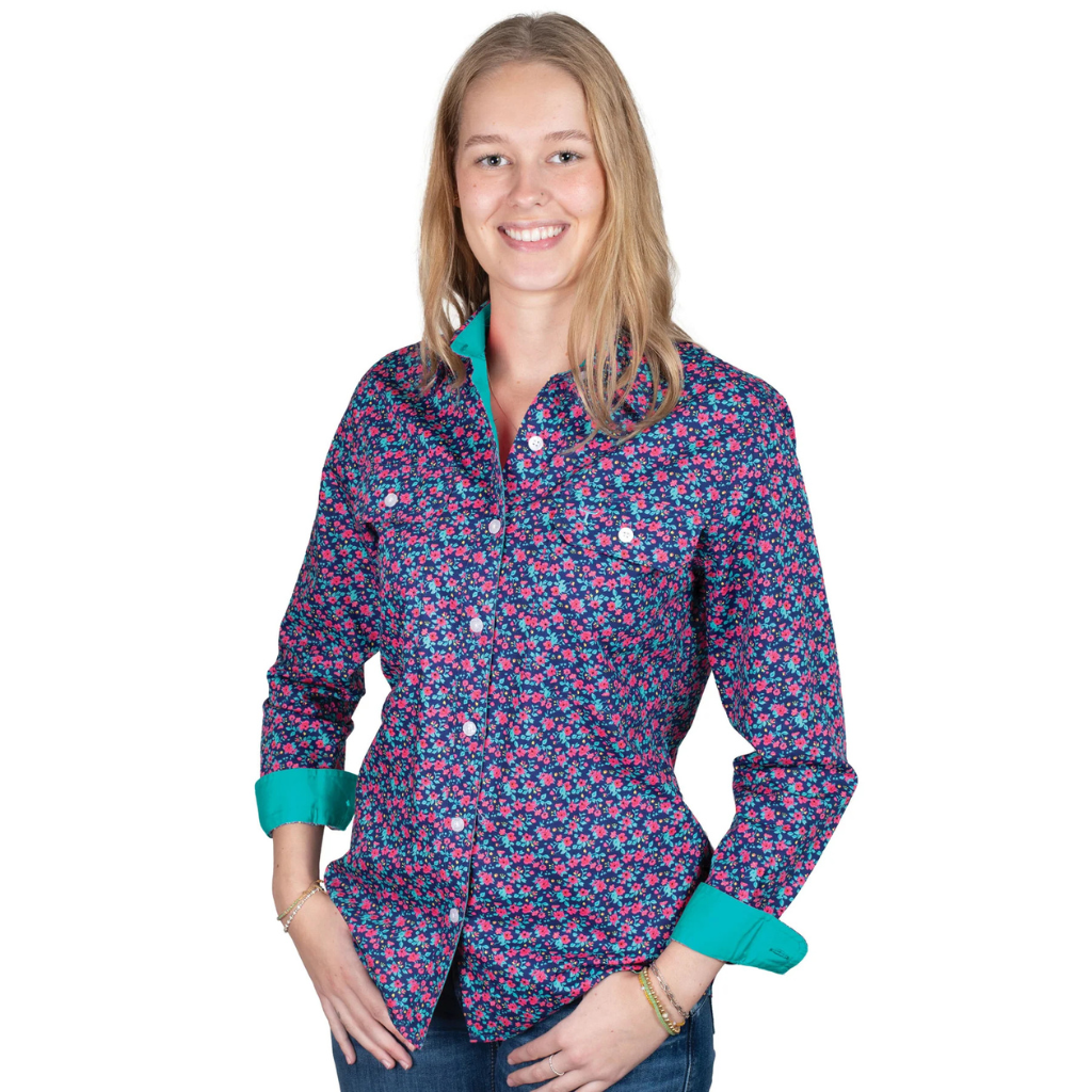 Just Country Womens Abbey Full Button Shirt - Navy Pansies/Turquoise