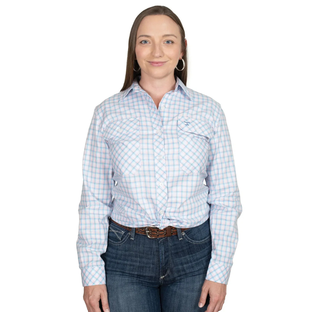 Just Country Womens Abbey Full Button Shirt - Blue/Light Pink Check