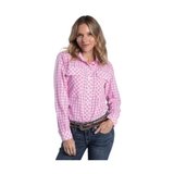 Just Country Womens Abbey Trim Shirt - Pink Lemonade/White Check