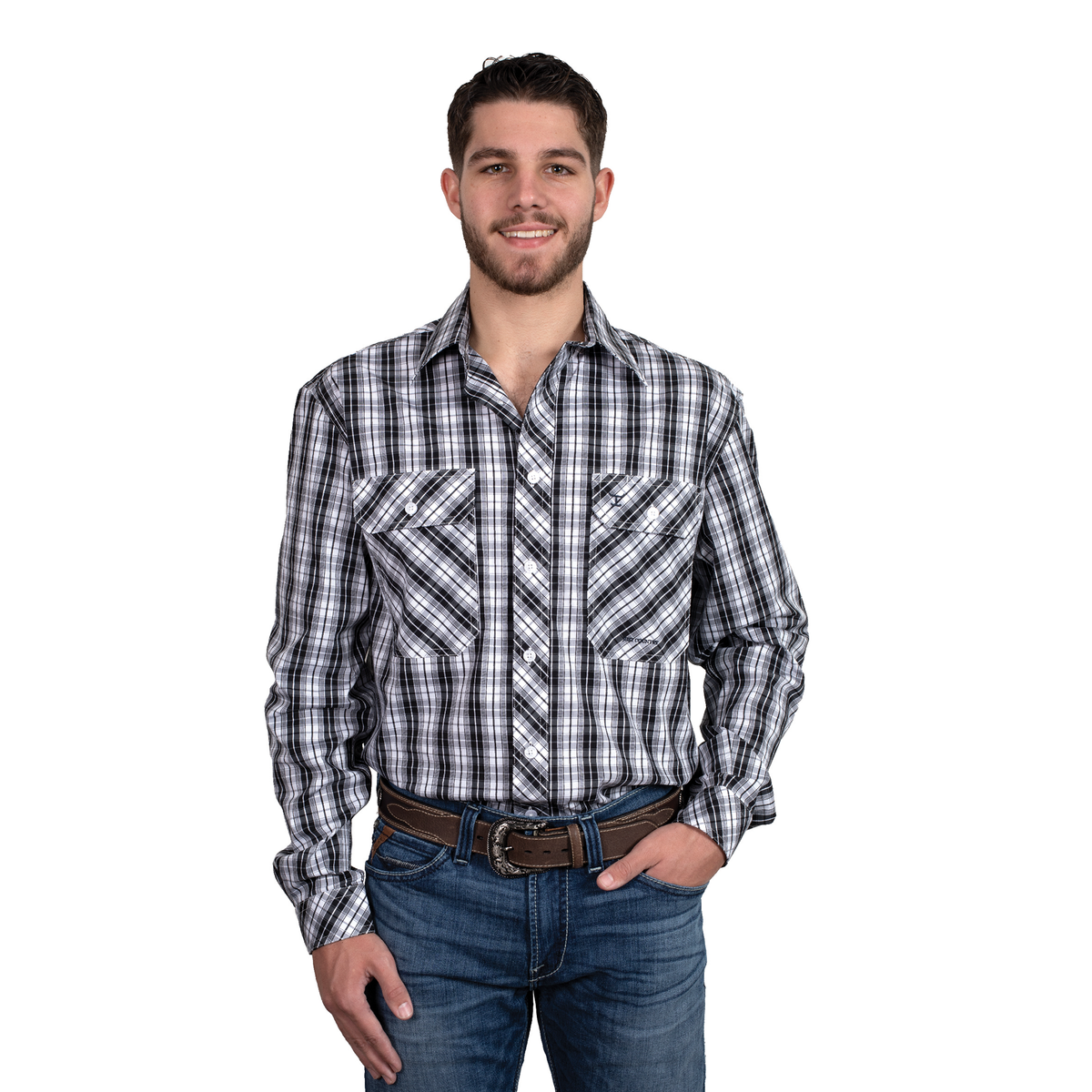 Just Country Mens Austin Full Button Shirt - Black/White Plaid