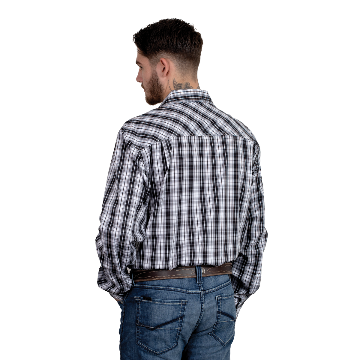 Just Country Mens Austin Full Button Shirt - Black/White Plaid