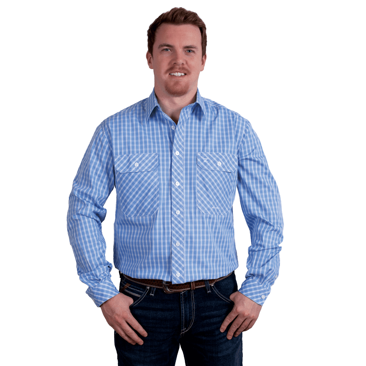 Just Country Mens Austin Full Button Print Shirt- Cornflower Check