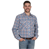 Just Country Mens Austin Full Button Shirt - Blue/Navy/Orange Plaid