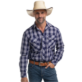 Just Country Mens Austin Full Button Shirt - Navy/White Plaid