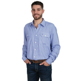 Just Country Mens Evan Bamboo Blend Shirt - Blue Houndstooth