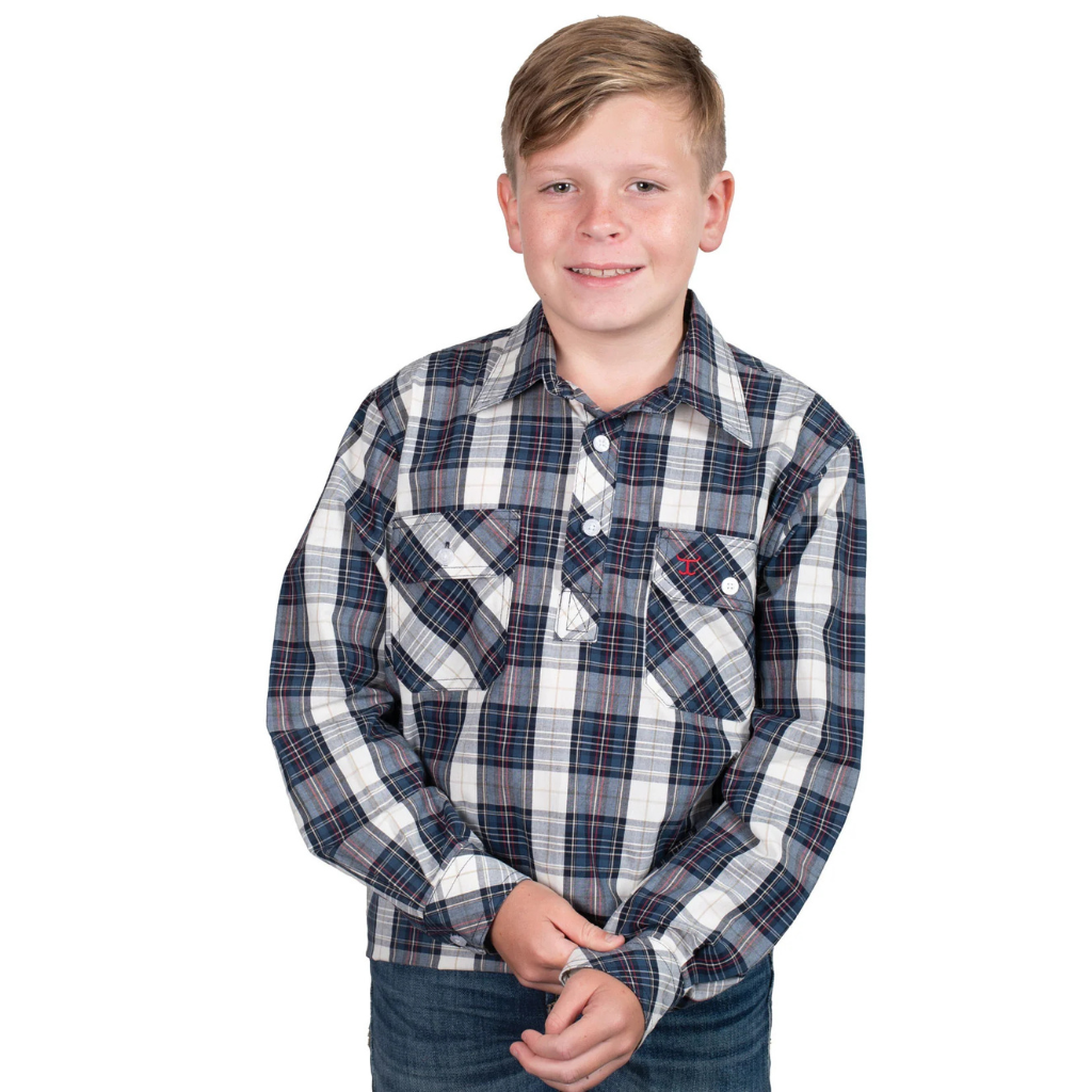 Just Country Boys Brayden Half Button shirt - Navy/Red Plaid