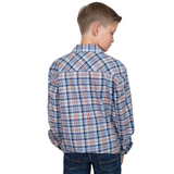Just Country Boys Brayden Half Button Shirt - Blue/Navy/Orange Plaid