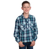 Just Country Boys Brayden Half Button Shirt - Navy/Aqua Check