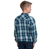 Just Country Boys Brayden Half Button Shirt - Navy/Aqua Check