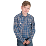Just Country Boys Brayden Half Button shirt - Cobalt/Rust Plaid