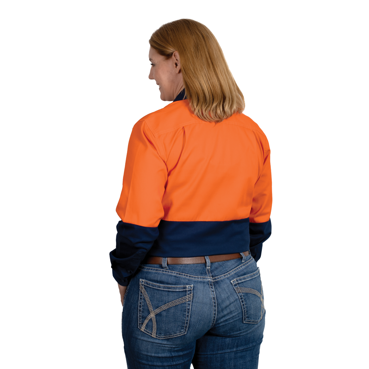 Just Country Womens Brooke Hi Vis Workshirt - Orange/Navy