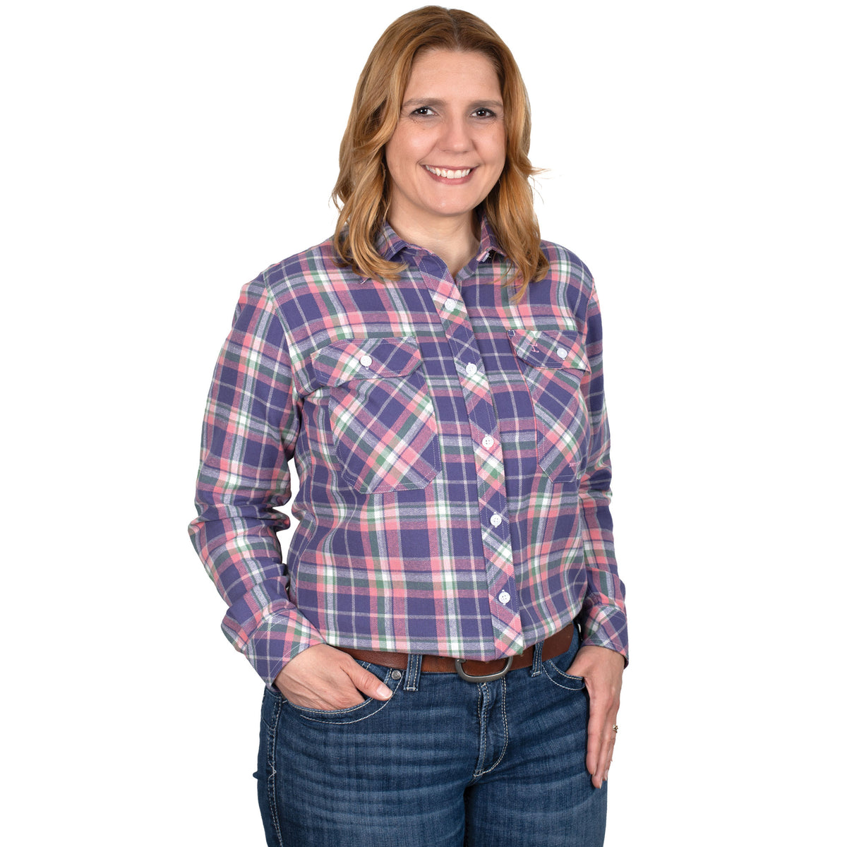 Just Country Womens Brooke Flannel - Plaid Indigo/Pink