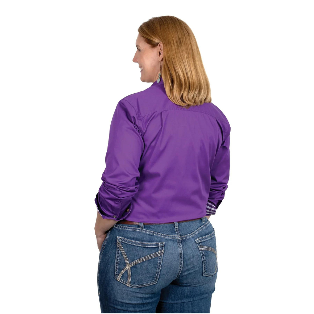 Just Country Womens Brooke Trim Full Button Print Shirt - Purple/Purple Check