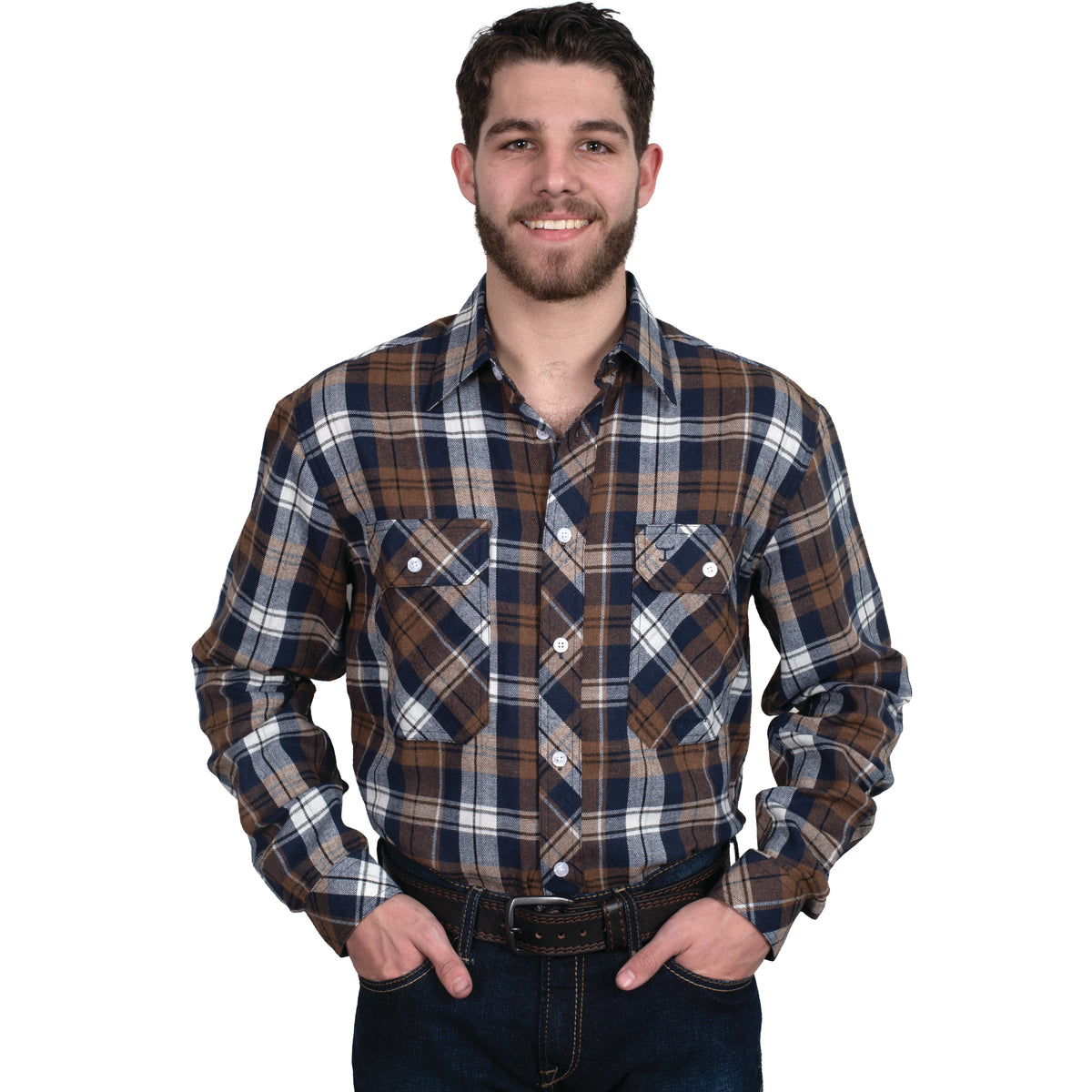 Just Country Mens Cameron Flannel Shirt - Brown/Navy