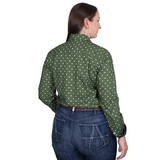 Just Country Womens Abbey Frills Full Button Shirt - Cedar Green Dots/Navy Dots
