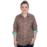 Just Country Abbey Full Button Print Shirt - Hot Chocolate/Mint Vintage Floral