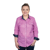 Just Country Womens Abbey Full Button Shirt - Radiant Orchid Dots/Navy Dots