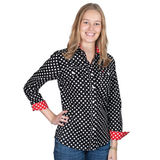 Just Country Womens Abbey Full Button shirt - Black/Red Polka Dots