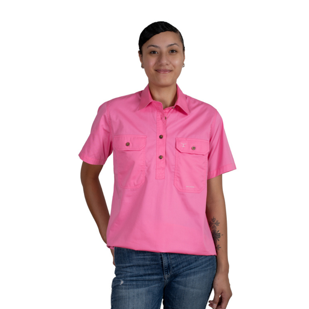 Just Country Womens Evi Short Sleeve Half Button Workshirt - Rose