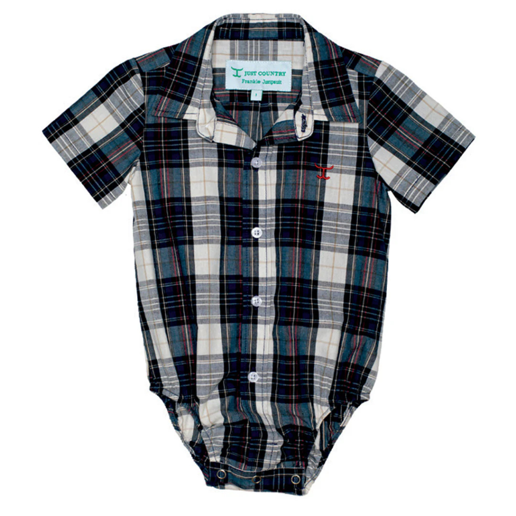 Just Country Infant Frankie short Sleeve Jumpsuit - Navy/Red Plaid