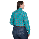 Just Country Womens Abbey Frills Full Button Shirt - Peacock Green Lurex Plaid