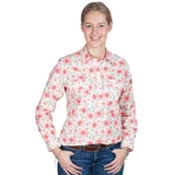 Just Country Womens Jahna Half Button Shirt - Rose/White Gerberas