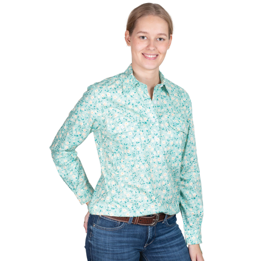 Just Country Womens Georgie Half Button Shirt -Turquoise Floral