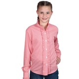 Just Country Girls Gracie Frills Full Button Print Shirt- Light Pink/Pink Plaid