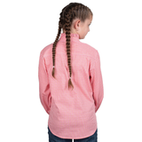 Just Country Girls Gracie Frills Full Button Print Shirt- Light Pink/Pink Plaid