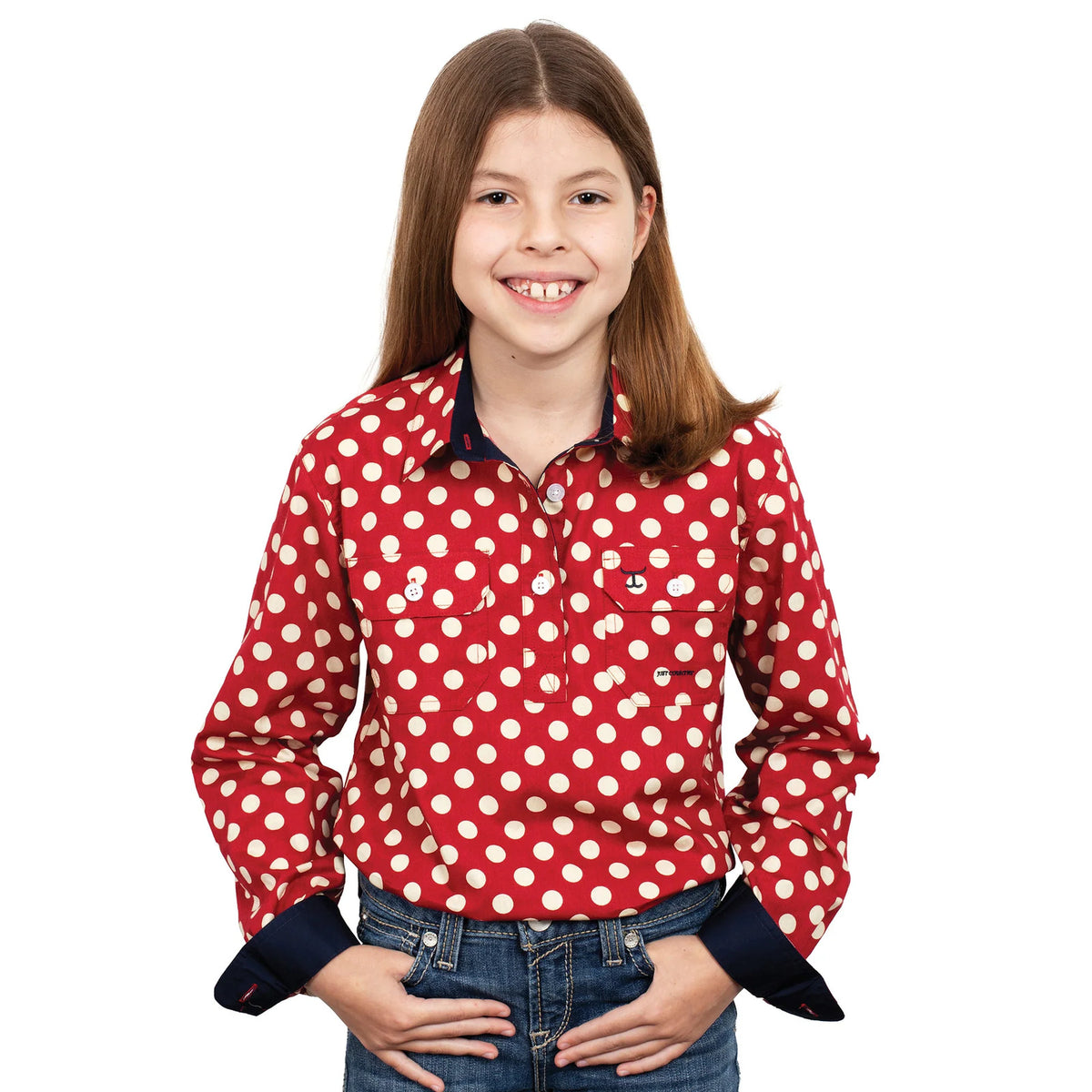 Just Country Girls Harper Half Button Shirt - Crimson Spots